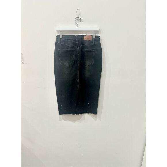 NWT Judy Blue High Waist Rhinestone Embellished Midi Denim Pencil Skirt Black L - Picture 3 of 5